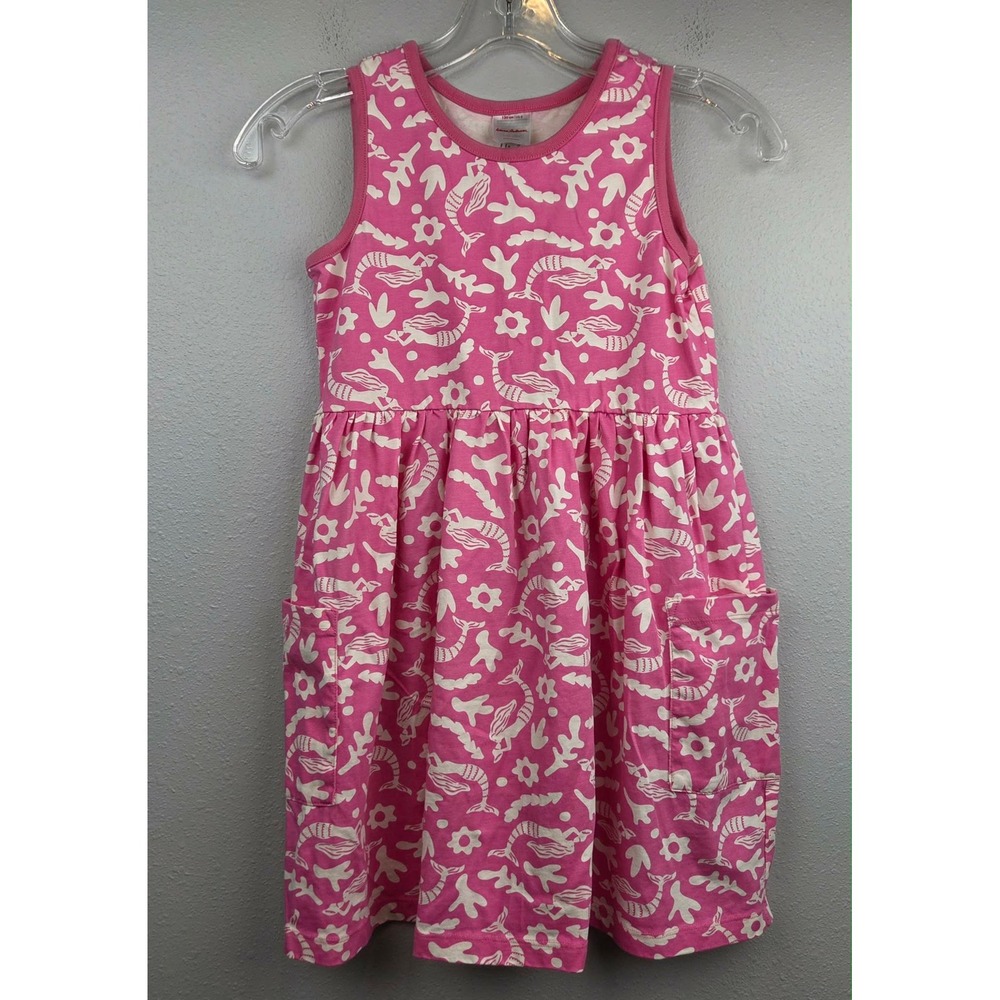 Hanna Andersson Girls Pink Mermaid Coral Print Pocket Play Dress US 8